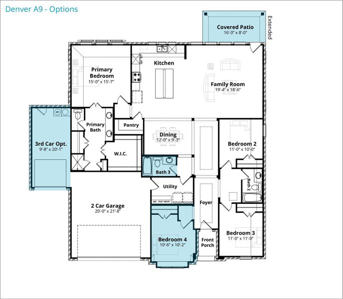 2D floor plan layout for the Denver by John Houston Homes in The Retreat, Waxahachie, TX (Image 5). 2D floor plan layout for the Denver by John Houston Homes in The Retreat, Waxahachie, TX (Image 5).