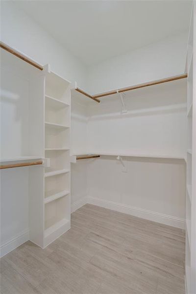 Spacious closet featuring light hardwood / wood-style floors