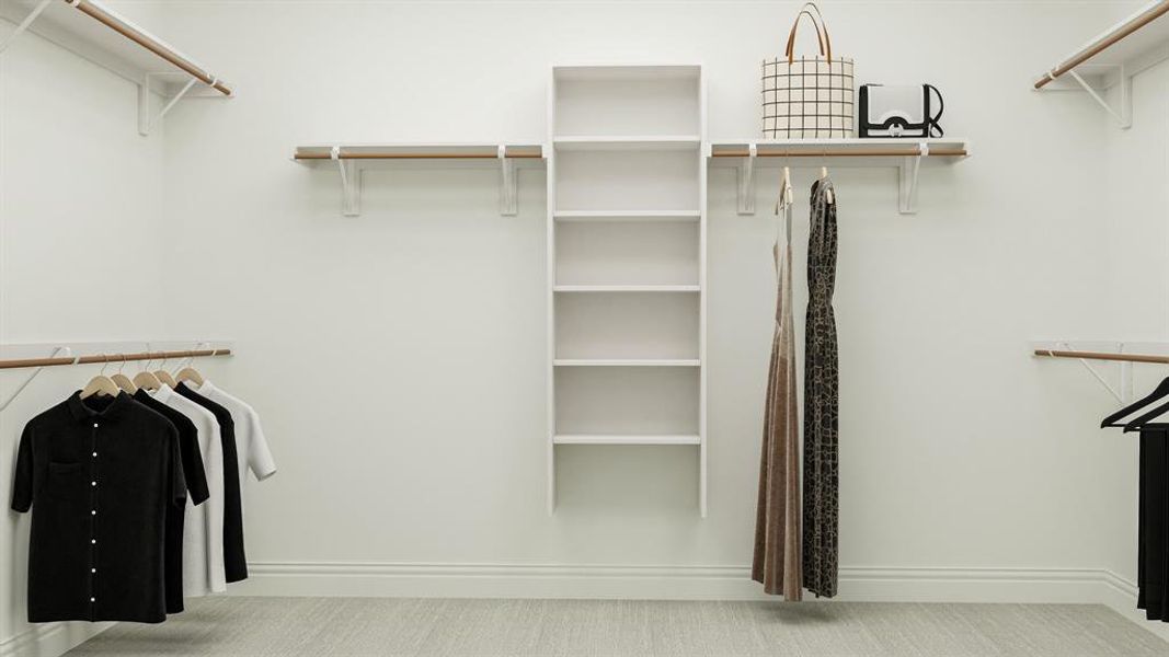 Walk in closet featuring carpet floors