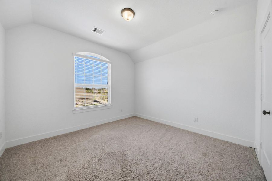 The last secondary bedroom featuring plush carpet, bright natural light, high ceilings, and a spacious closet.
