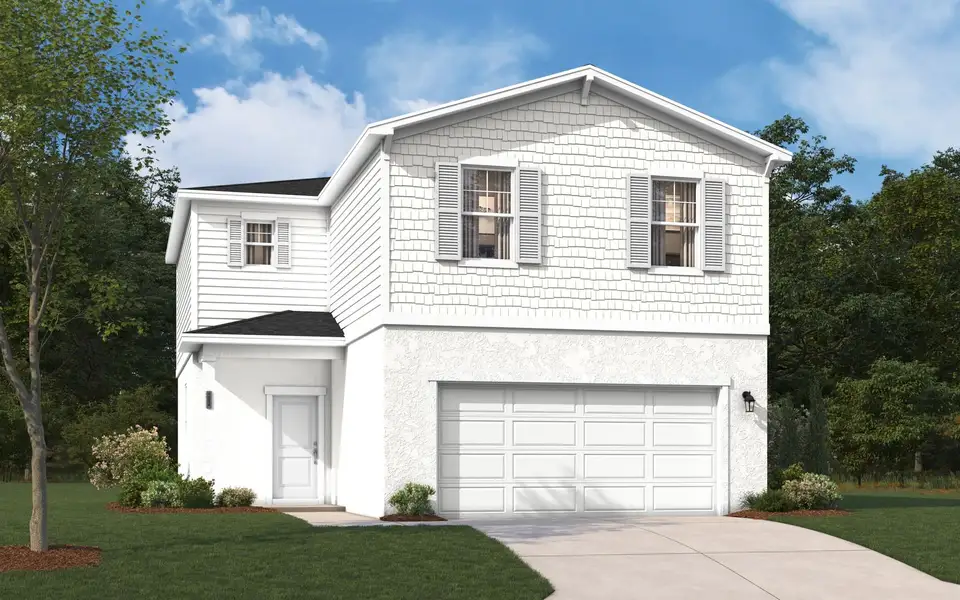 Front exterior of a new home in Oakfield Trails, Parrish, FL, highlighting curb appeal (Image 2). Front exterior of a new home in Oakfield Trails, Parrish, FL, highlighting curb appeal (Image 2).