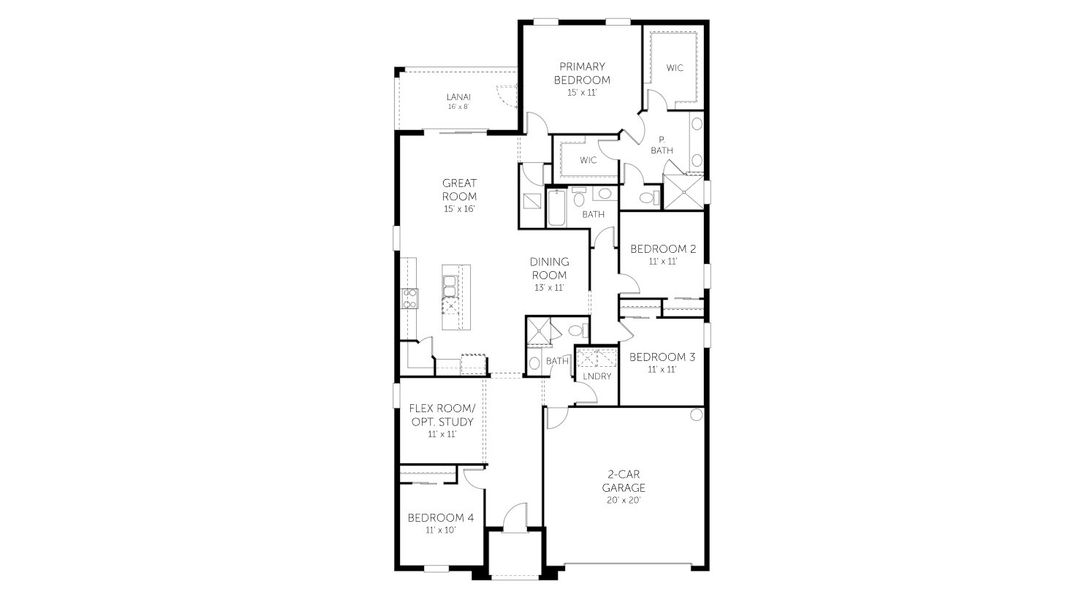 2D floor plan layout for the Lucca - Single Family Homes by Dream Finders Homes in Seaire Phase Two, Palmetto, FL (Image 3).