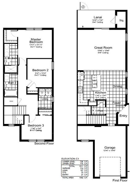 2D floor plan layout for the Sawyer by Neal Communities in SkySail, Naples, FL (Image 3).