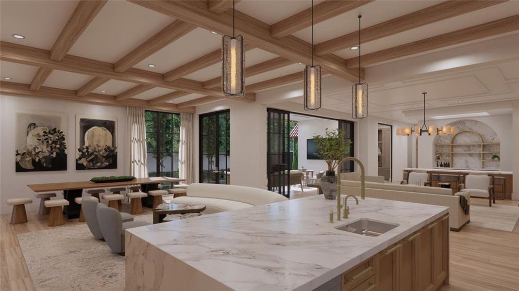 Open Kitchen with Wood Mode cabinetry and larger center island