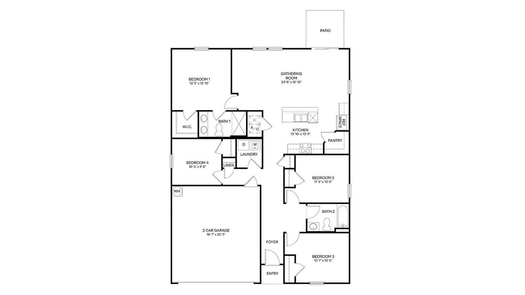 2D floor plan layout for the Freeport+ by D.R. Horton in Bridle Creek Express, Jacksonville, FL (Image 3).