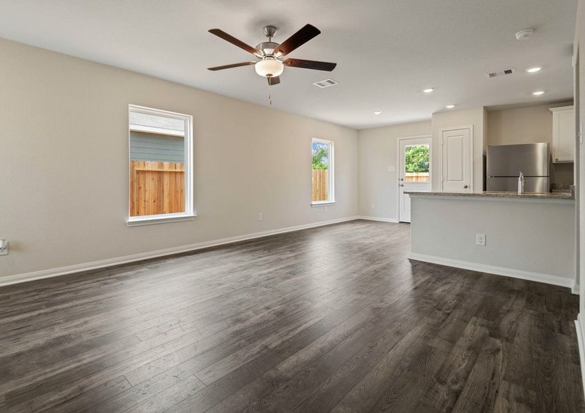 kitchen and adjoining family room