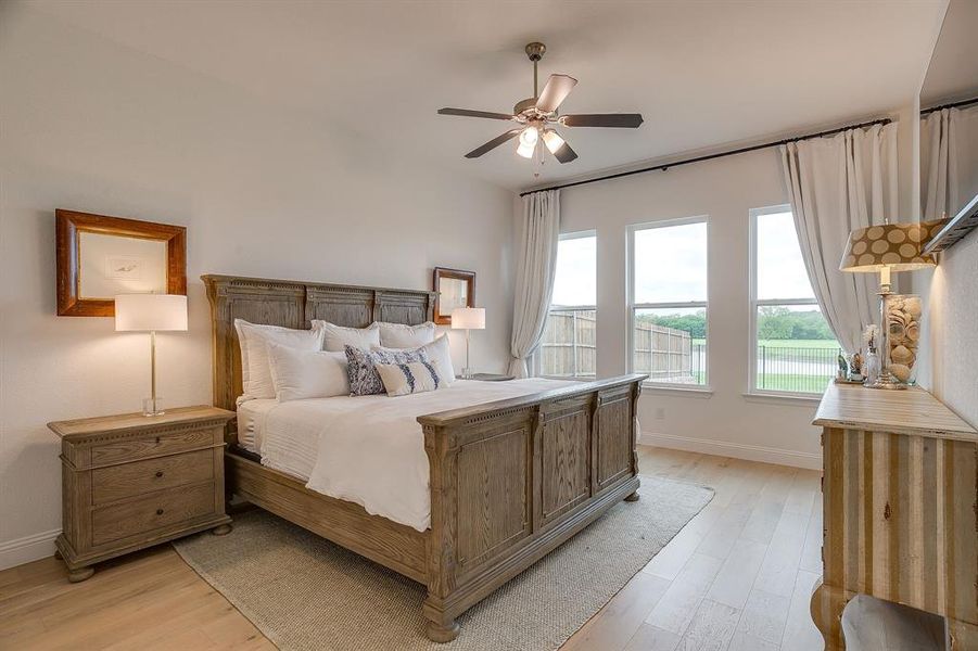 Spacious primary suite with a great view