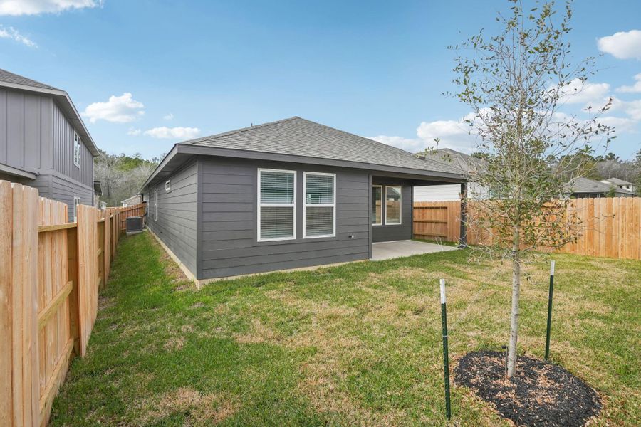 Exterior details and patio area of a home in Pine Lake Cove - Traditional Series, Montgomery (Image 22).