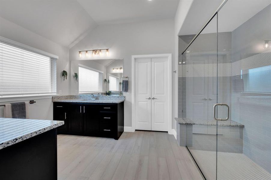 Primary bath with separate vanities