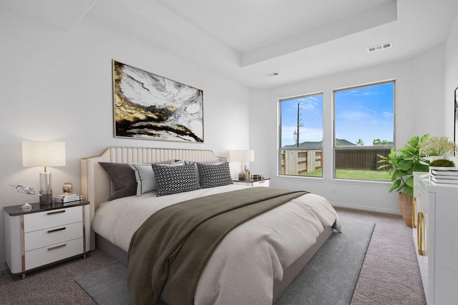 Primary bedroom. Note: Sample product photo - actual exterior and interior selections may vary by homesite Primary bedroom. Note: Sample product photo - actual exterior and interior selections may vary by homesite