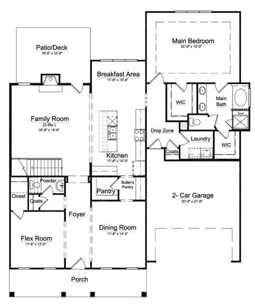 2D floor plan layout for the Hillcrest by Niblock Homes in Red Hill, Concord, NC (Image 3).