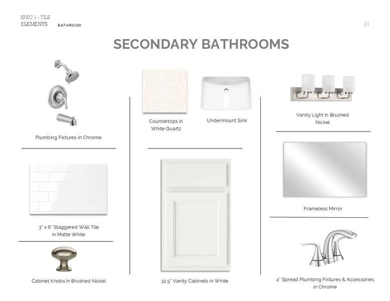 Elements Look Palette 1: Secondary Bathrooms Selection Sheet (*Artist rendering used for illustration purposes only.)