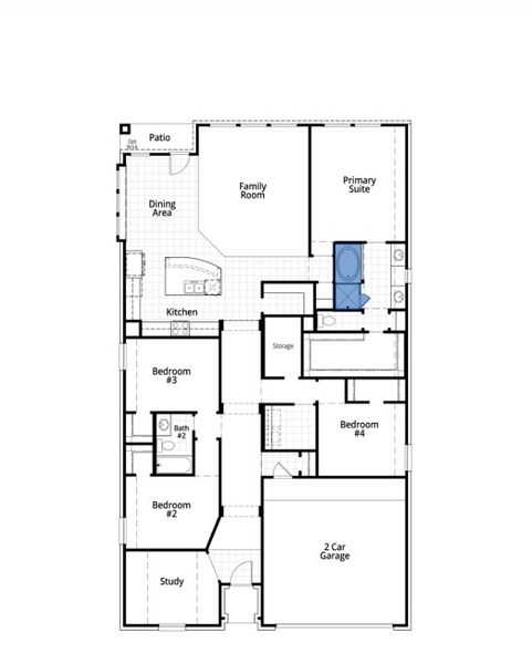 2D floor plan layout for the Davenport Plan by Highland Homes in Wildrye, Waller, TX (Image 3).