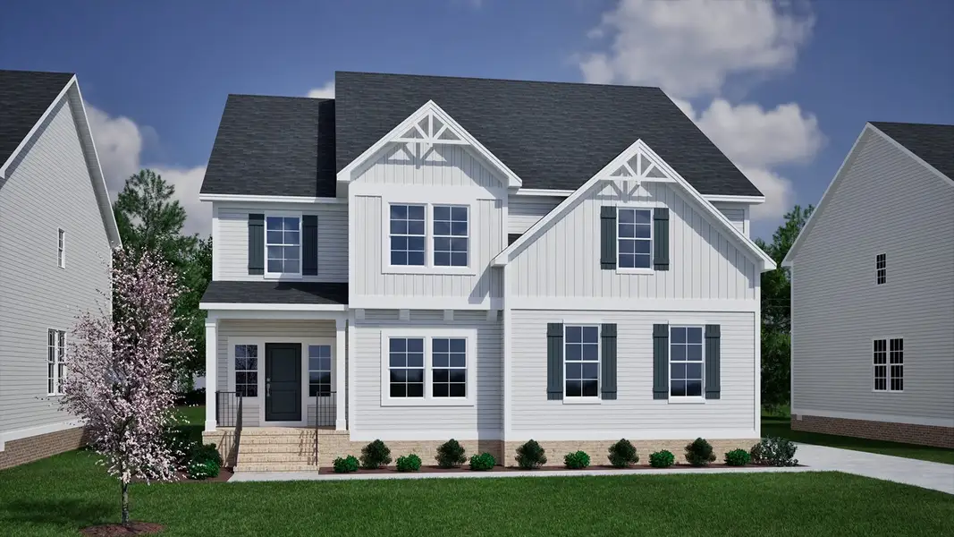 Representative exterior photo of a completed home built from the Warwick II - Vanguard Collection by Mungo Homes in Scotts Hill Village, Wilmington, NC (Image 28).