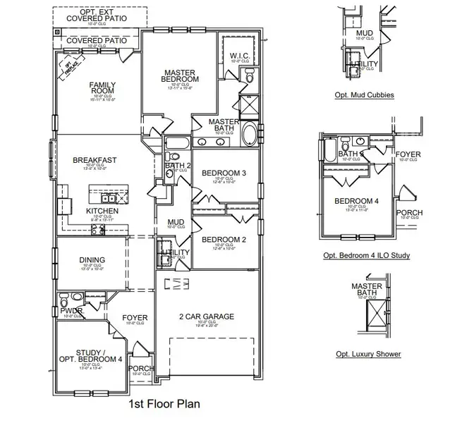 2D floor plan layout for the Akron II by Megatel Homes in Braddock Place, Wylie, TX (Image 2).