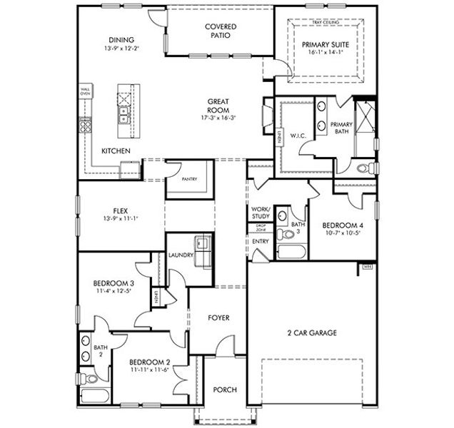 2D floor plan layout for the Edgewood by Meritage Homes in Vines at Mill Creek - Legacy Series, Braselton, GA (Image 3).