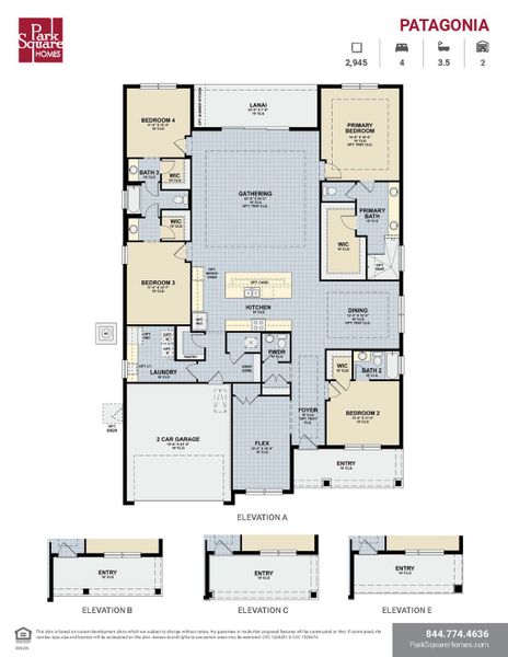 2D floor plan layout for the Patagonia by Park Square Residential in The Sanctuary at Seaire, Parrish, FL (Image 3).