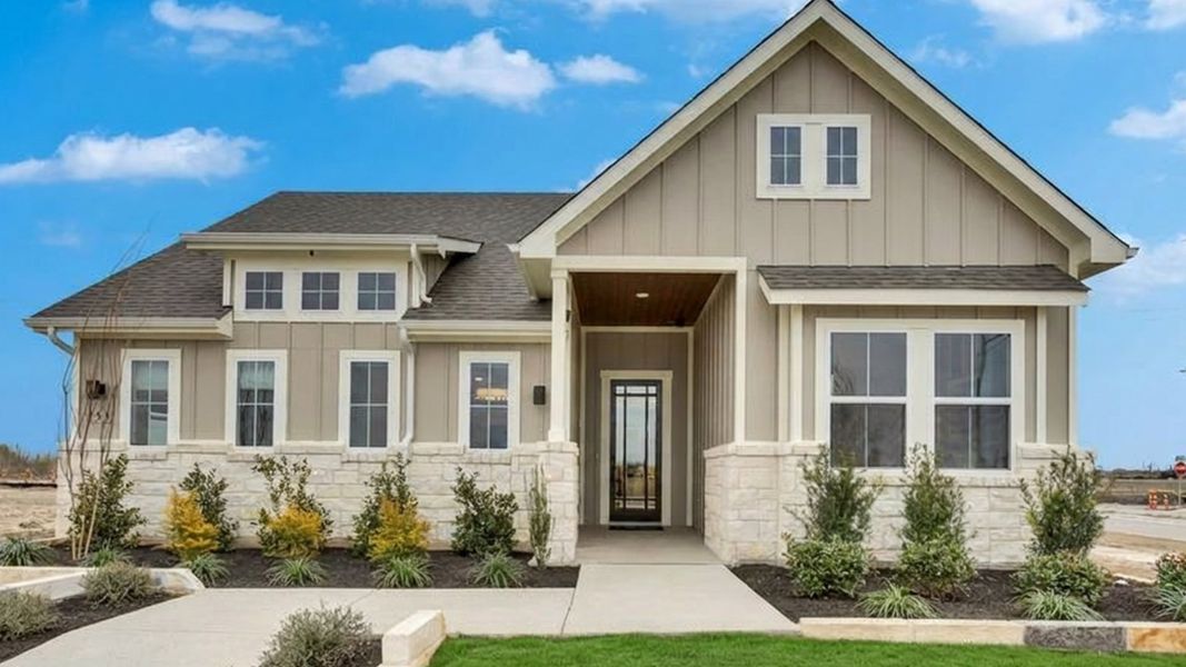 Representative exterior photo of a completed home built from the Juniper by DRB Homes in Spring Creek, Taylor, TX (Image 19). Representative exterior photo of a completed home built from the Juniper by DRB Homes in Spring Creek, Taylor, TX (Image 19).