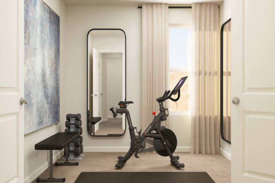 A room with a treadmill and a treadmill.