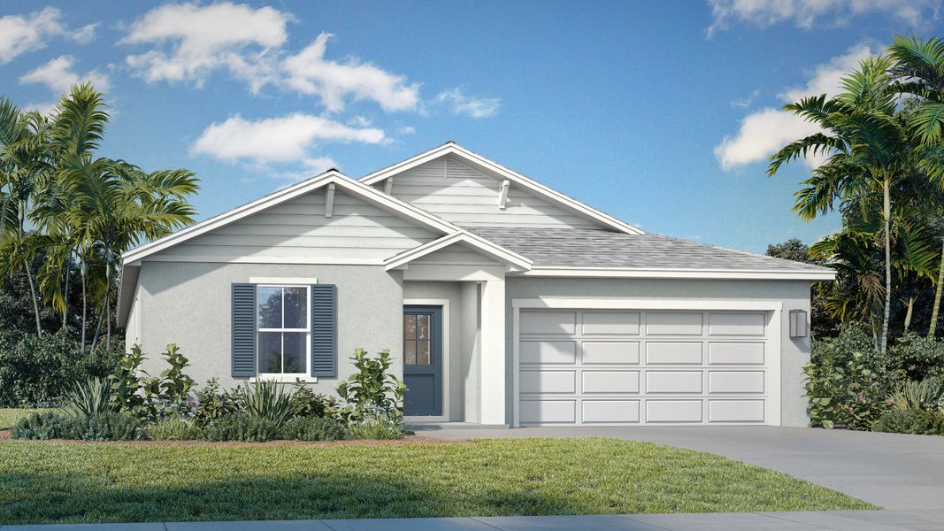 Representative exterior photo of a completed home built from the Baker by DRB Homes in Willowbrook North, Winter Haven, FL (Image 1). Representative exterior photo of a completed home built from the Baker by DRB Homes in Willowbrook North, Winter Haven, FL (Image 1).