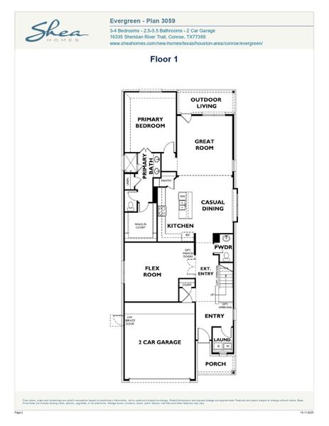 2D floor plan layout of this home in Evergreen 40', Conroe, TX (Image 1).