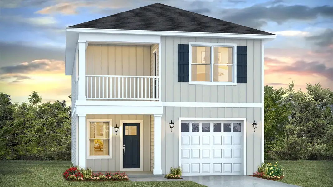 Front exterior of a new home in Chateau Nemours, Port Saint Joe, FL, highlighting curb appeal (Image 2). Front exterior of a new home in Chateau Nemours, Port Saint Joe, FL, highlighting curb appeal (Image 2).