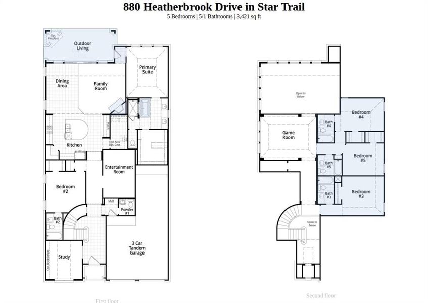 2D floor plan layout of this home in Star Trail, Prosper, TX (Image 2).