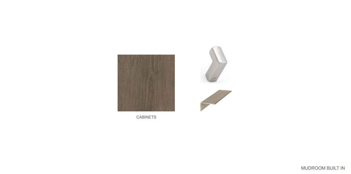 Design Specification Sheet. Detailing cabinet finish and hardware options for the mudroom built-in component of the property