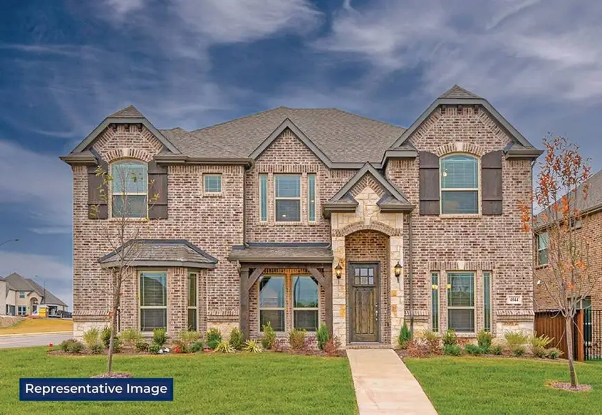Representative exterior photo of a completed home built from the Stonehaven 45 2R-CW by First Texas Homes in Villages of Creekwood, Frisco, TX (Image 1). Representative exterior photo of a completed home built from the Stonehaven 45 2R-CW by First Texas Homes in Villages of Creekwood, Frisco, TX (Image 1).