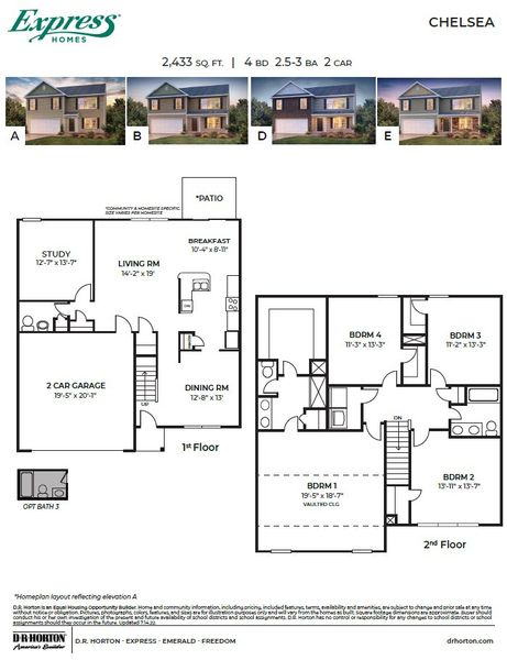 2D floor plan layout for the CHELSEA by D.R. Horton in Raven Ridge, Lexington, NC (Image 3).