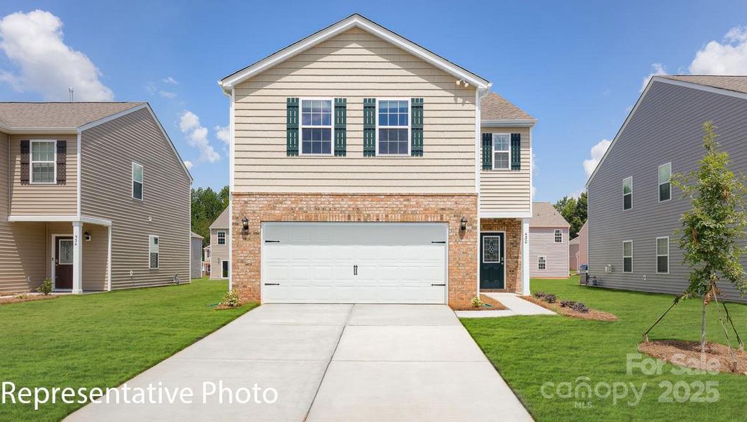 Front exterior of a new home in Clark Creek Landing, Lincolnton, NC, highlighting curb appeal (Image 1).