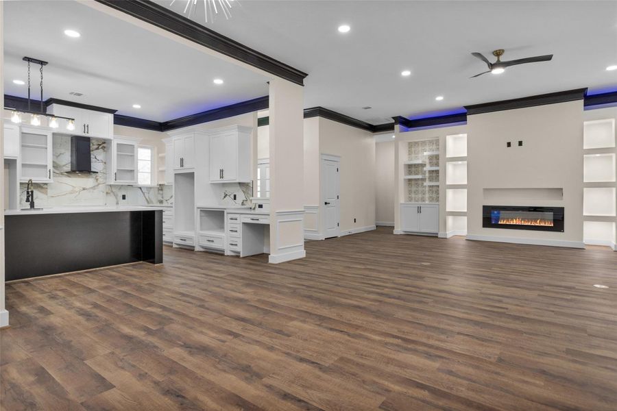 This is a side view showing how your 3 main living areas tie together into one open space. This is a side view showing how your 3 main living areas tie together into one open space.