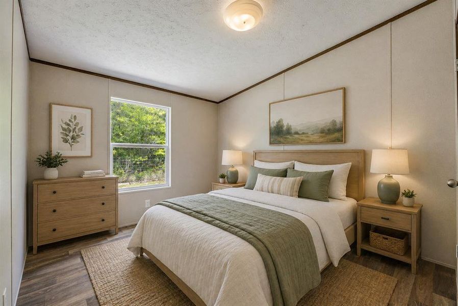 Secondary bedroom.  Virtually staged.