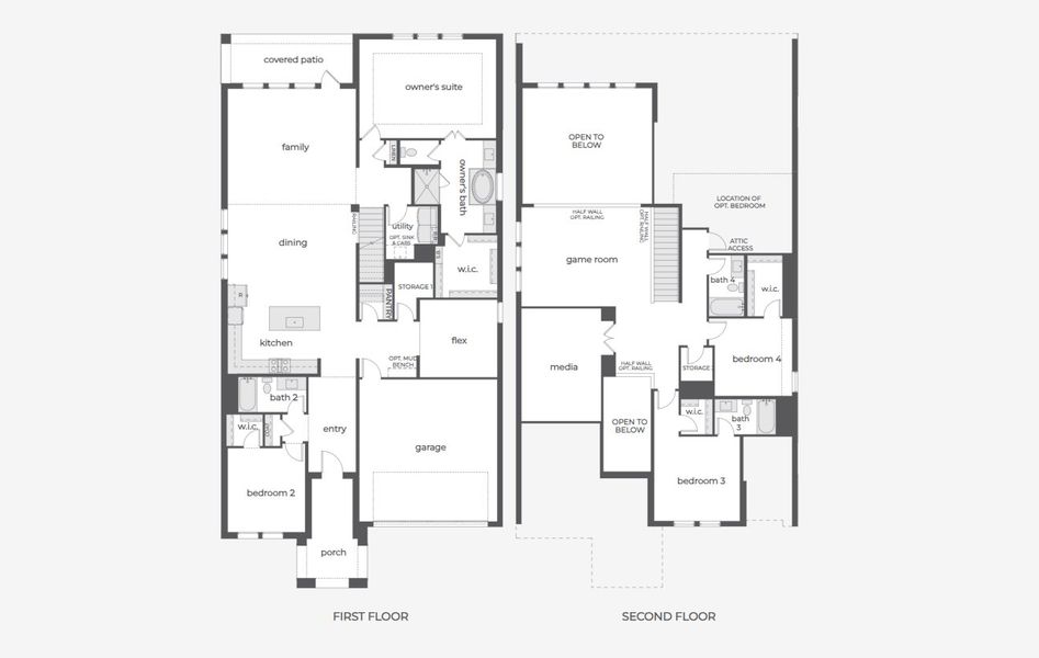 2D floor plan layout for the Versailles by Normandy Homes in Watson Branch, Mansfield, TX (Image 2).