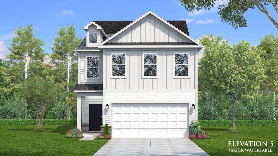 Representative exterior photo of a completed home built from the Juniper by DRB Homes in Sidney Creek Single Family, Zebulon, NC (Image 16). Representative exterior photo of a completed home built from the Juniper by DRB Homes in Sidney Creek Single Family, Zebulon, NC (Image 16).