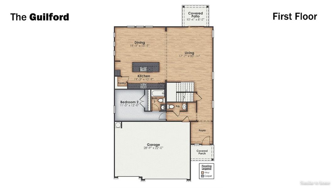2D floor plan layout for the Guilford by D.R. Horton in Merchant Point, Jacksonville, NC (Image 3).