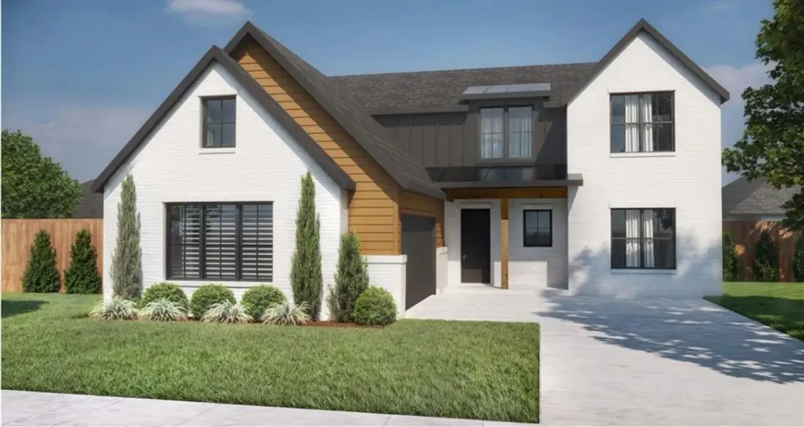 Front exterior of a new home in The Grove, North Richland Hills, TX, highlighting curb appeal (Image 1). Front exterior of a new home in The Grove, North Richland Hills, TX, highlighting curb appeal (Image 1).