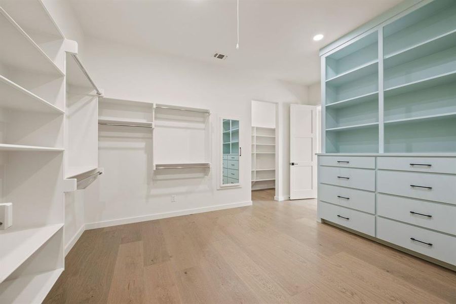 Spacious closet with light wood finished floors