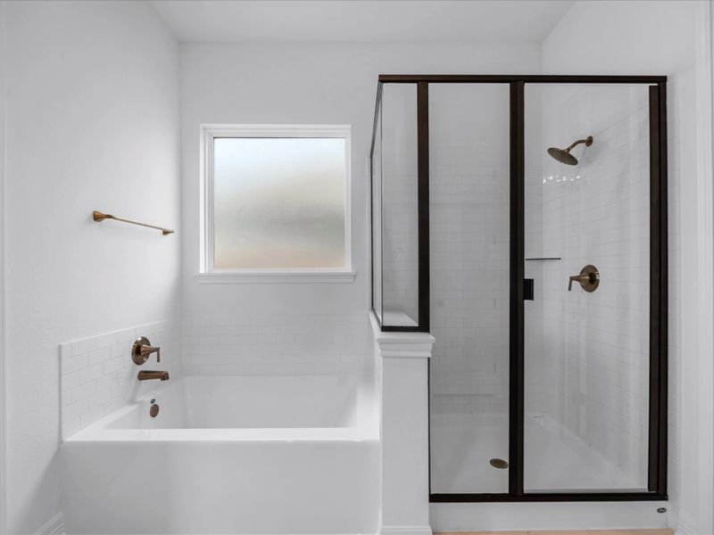 Primary bathroom. Sample product photo. Actual exterior and interior selections may vary by homesite. Photo may be virtually staged.