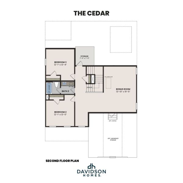 2D floor plan layout for the The Cedar D by Davidson Homes LLC in Saddle Creek Ranch, Cibolo, TX (Image 3).