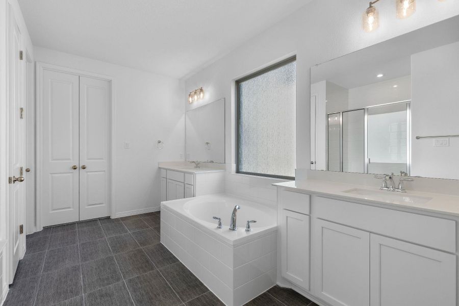 Primary Bath retreat with dual vanities & garden tub Primary Bath retreat with dual vanities & garden tub