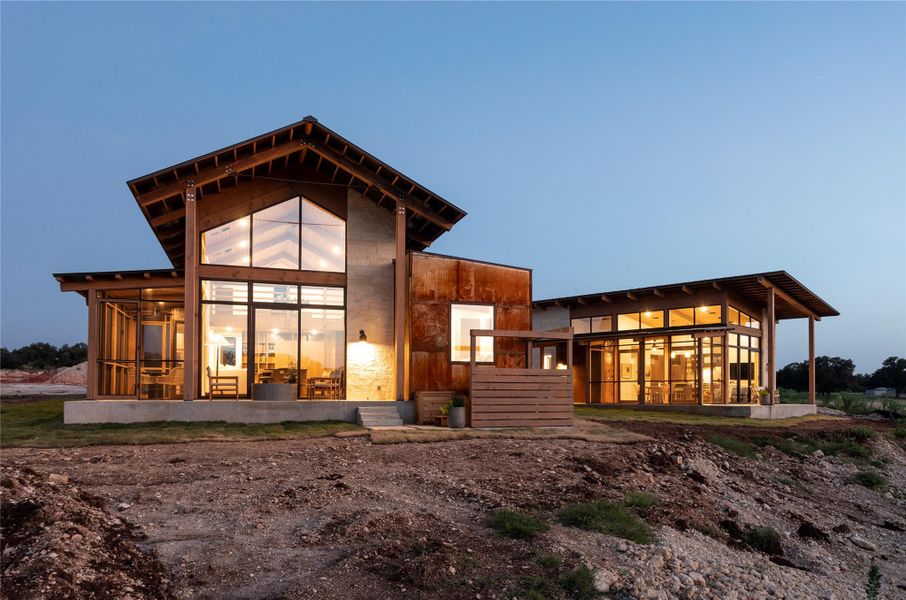 Front exterior of a new home in Hye Springs Ranch, Hye, TX, highlighting curb appeal (Image 1).