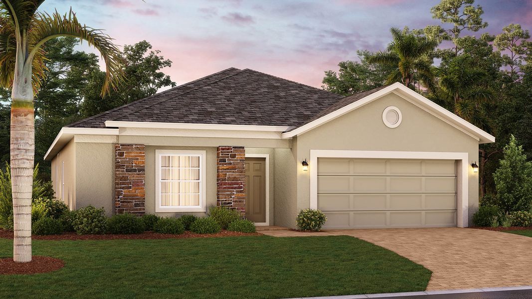 Elevation 3 with Optional Stone | Selby Flex | Eagletail Landings | New Homes In Leesburg, FL | Landsea Homes