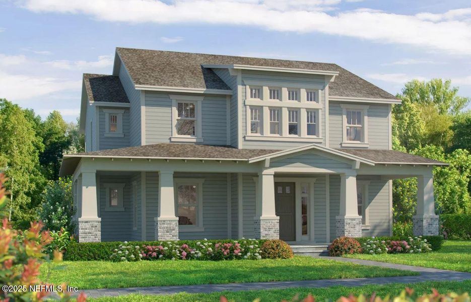 Front exterior of a new home in Seven Pines, Jacksonville, FL, highlighting curb appeal (Image 1). Front exterior of a new home in Seven Pines, Jacksonville, FL, highlighting curb appeal (Image 1).