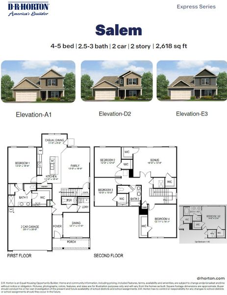 2D floor plan layout for the Salem by D.R. Horton in Brookhaven, Greensboro, NC (Image 3).