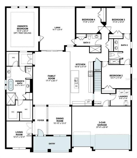 2D floor plan layout of this home in Hawk's Overlook, Oviedo, FL (Image 3). 2D floor plan layout of this home in Hawk's Overlook, Oviedo, FL (Image 3).