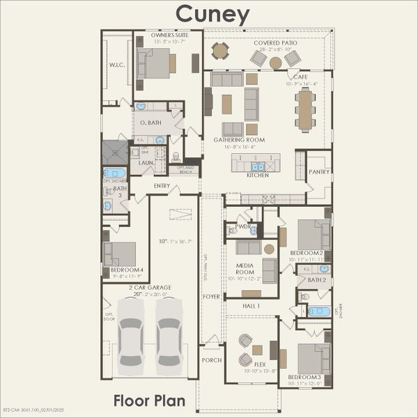 2D floor plan layout for the Cuney by Pulte Homes in Corley Farms, Boerne, TX (Image 3).