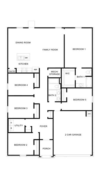 2D floor plan layout for the Baird by D.R. Horton in Eastern Wells, Jarrell, TX (Image 3).