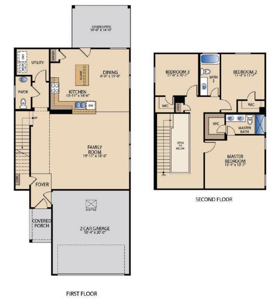 2D floor plan layout for the Houston by Pacesetter Homes in Village At Manor Commons, Manor, TX (Image 4).