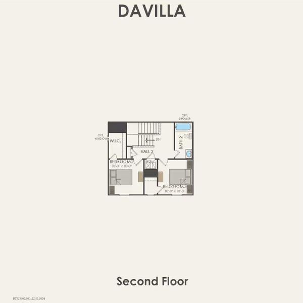 2D floor plan layout of this home in The Courtyards at Stokesbury, Waller, TX (Image 4).